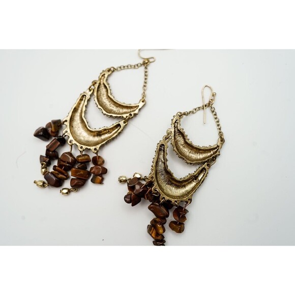 Tigers eye 17 " necklace bracelet 8" and earring set gold tone parure - Picture 9 of 10